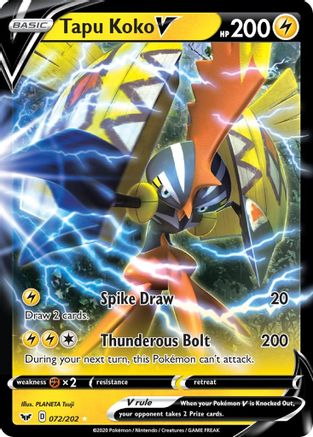 Tapu Koko V - 072/202 - Holofoil SWSH01 Sword & Shield Base Set - Ultra Rare