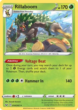 Rillaboom (014) - 014/202 - Holofoil SWSH01 Sword & Shield Base Set - Holo Rare