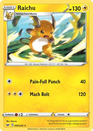 Raichu - 066/202 SWSH01 Sword & Shield Base Set - Rare