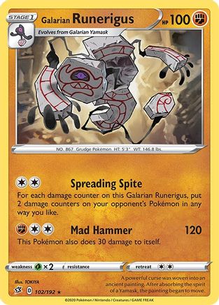 Galarian Runerigus - 102/192 - Reverse Holofoil SWSH02 Rebel Clash - Rare