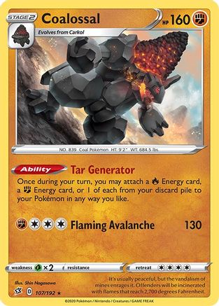 Coalossal - 107/192 - Reverse Holofoil SWSH02 Rebel Clash - Holo Rare