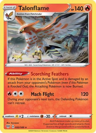 Talonflame - 032/189 - Reverse Holofoil SWSH03 Darkness Ablaze - Rare