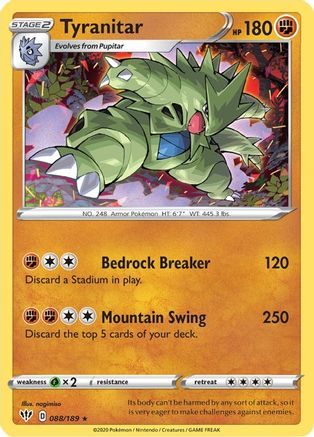 Tyranitar - 088/189 - Reverse Holofoil SWSH03 Darkness Ablaze - Holo Rare
