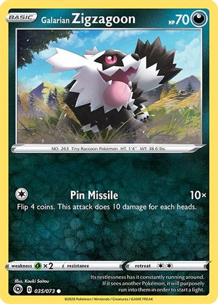 Galarian Zigzagoon - 035/73 - Reverse Holofoil Champions Path - Common