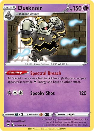 Dusknoir - 071/185 - Reverse Holofoil SWSH04 Vivid Voltage - Holo Rare