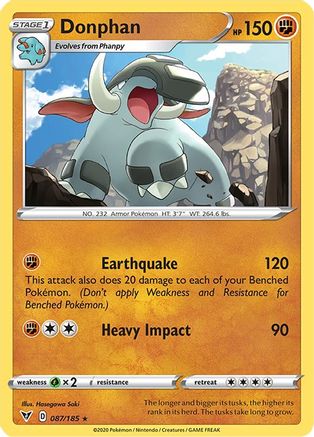 Donphan - 087/185 - Reverse Holofoil SWSH04 Vivid Voltage - Rare