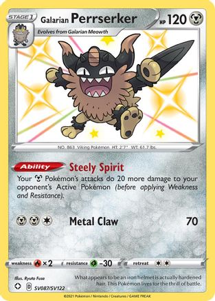 Galarian Perrserker - SV087/SV122 - Holofoil Shining Fates Shiny Vault - Shiny Holo Rare