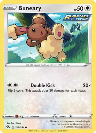 Buneary - 212/264 - Reverse Holofoil SWSH08 Fusion Strike - Common