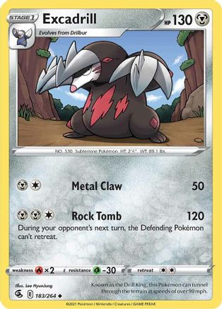 Excadrill - 183/264 - Reverse Holofoil SWSH08 Fusion Strike - Uncommon