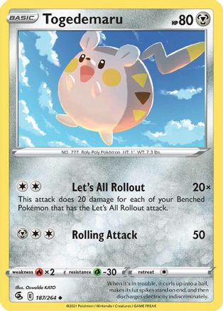 Togedemaru - 187/264 - Reverse Holofoil SWSH08 Fusion Strike - Uncommon