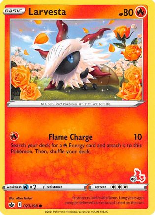 Larvesta (#46 Cinderace Stamped)/198 Battle Academy 2022 - Promo