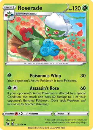 Roserade - 015/196 - Reverse Holofoil SWSH11 Lost Origin - Uncommon