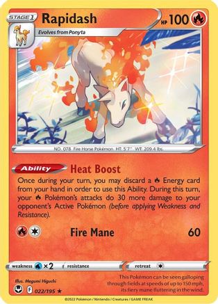 Rapidash - 022/195 - Reverse Holofoil SWSH12 Silver Tempest - Holo Rare