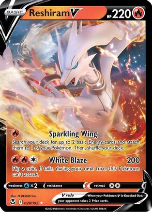 Reshiram V - 024/195 - Holofoil SWSH12 Silver Tempest - Ultra Rare