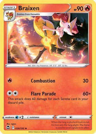 Braixen - 026/195 - Reverse Holofoil SWSH12 Silver Tempest - Uncommon