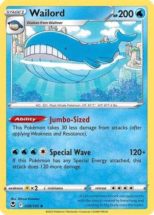 Wailord - 038/195 SWSH12 Silver Tempest - Uncommon
