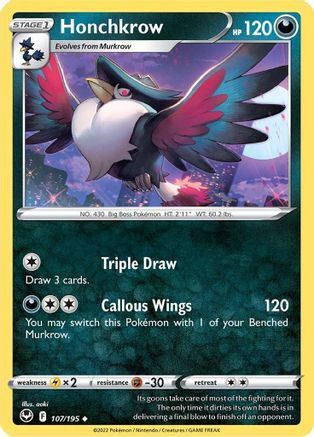 Honchkrow - 107/195 - Reverse Holofoil SWSH12 Silver Tempest - Uncommon
