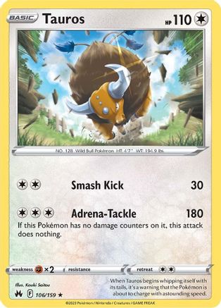Tauros - 106/159 - Reverse Holofoil SWSH Crown Zenith - Rare
