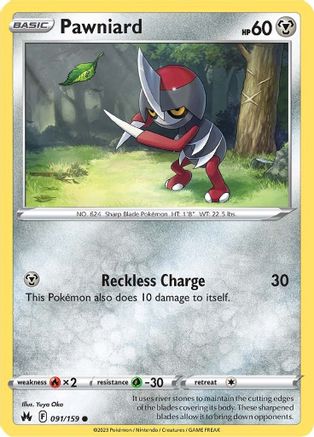 Pawniard (91) - 091/159 - Reverse Holofoil SWSH Crown Zenith - Common