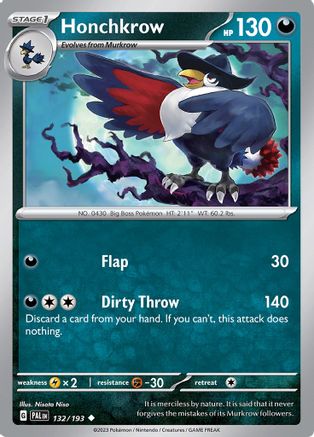 Honchkrow - 132/193 - Reverse Holofoil SV02 Paldea Evolved - Uncommon