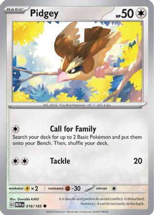 Pidgey - 016/165 - Reverse Holofoil SV Scarlet & Violet 151 - Common