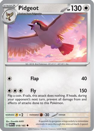 Pidgeot - 018/165 - Reverse Holofoil SV Scarlet & Violet 151 - Uncommon