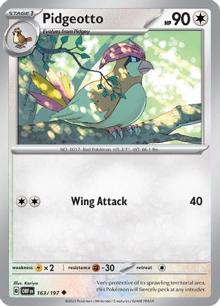 Pidgeotto - 163/197 - Reverse Holofoil SV03 Obsidian Flames - Uncommon