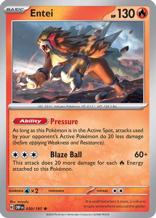 Entei - 030/197 - Holofoil SV03 Obsidian Flames - Rare