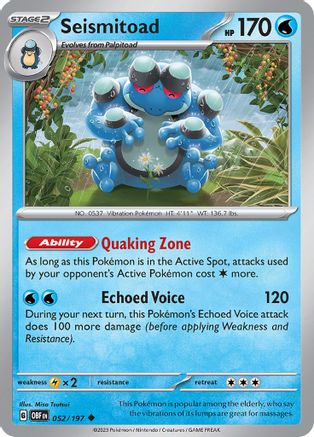 Seismitoad - 052/197 SV03 Obsidian Flames - Uncommon