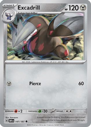 Excadrill - 147/197 - Reverse Holofoil SV03 Obsidian Flames - Uncommon