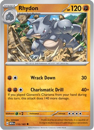 Rhydon - 112/165 - Reverse Holofoil SV Scarlet & Violet 151 - Uncommon