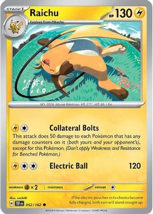 Raichu - 052/162 - Reverse Holofoil SV05 Temporal Forces - Common