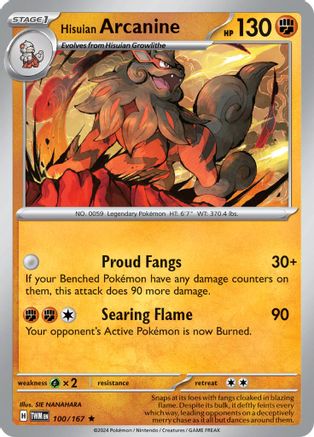 Hisuian Arcanine - 100/167 - Reverse Holofoil SV06 Twilight Masquerade - Rare