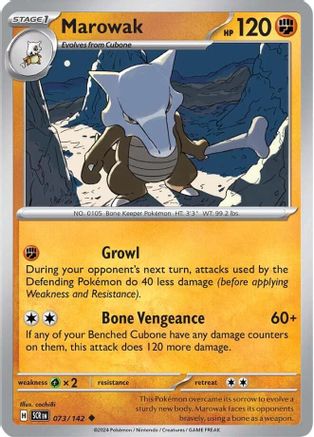 Marowak - 073/142 - Reverse Holofoil SV07 Stellar Crown - Uncommon