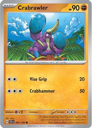 Crabrawler - 087/142 - Reverse Holofoil SV07 Stellar Crown - Common