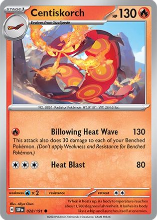 Centiskorch - 028/191 - Reverse Holofoil SV08 Surging Sparks - Common