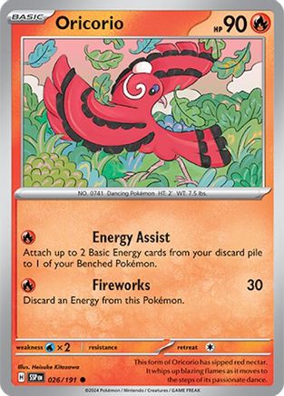 Oricorio - 026/191 - Reverse Holofoil SV08 Surging Sparks - Common