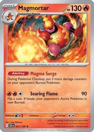 Magmortar - 021/159 - Reverse Holofoil SV09 Journey Together - Rare