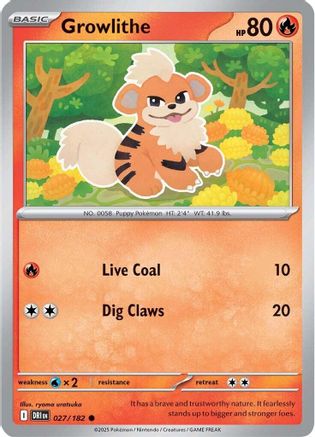 Growlithe - 027/182 - Reverse Holofoil SV10 Destined Rivals - Common