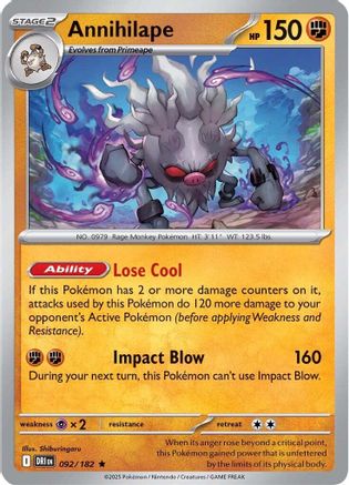 Annihilape - 092/182 - Reverse Holofoil SV10 Destined Rivals - Rare