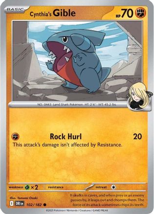 Cynthia's Gible - 102/182 - Reverse Holofoil SV10 Destined Rivals - Common