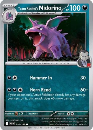 Team Rocket's Nidorino - 118/182 - Reverse Holofoil SV10 Destined Rivals - Common