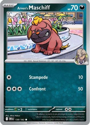 Arven's Maschiff - 138/182 - Reverse Holofoil SV10 Destined Rivals - Common