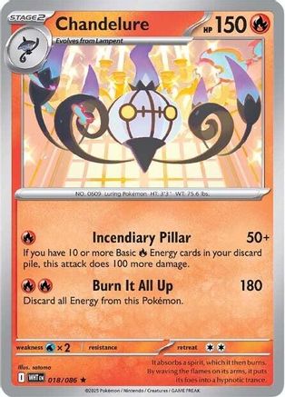Chandelure - 018/086 - Reverse Holofoil SV White Flare - Rare