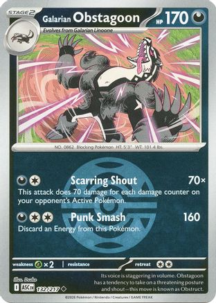Galarian Obstagoon (Dusk Ball) - 132/217 - Reverse Holofoil ME Ascended Heroes - Uncommon