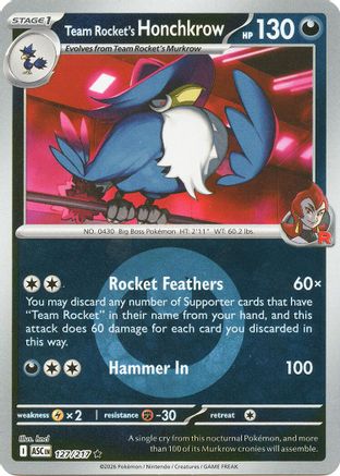 Team Rocket's Honchkrow (Energy Symbol Pattern) 127/217 - Reverse Holofoil ME Ascended Heroes - Rare