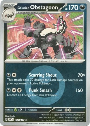 Galarian Obstagoon (Energy Symbol Pattern) - 132/217 - Reverse Holofoil ME Ascended Heroes - Uncommon