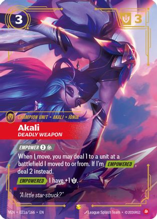 Akali - Deadly Weapon (Alternate Art) (021a/166) - Vendetta Foil