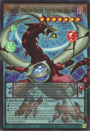 Odd-Eyes Pendulum Dragon, Four Heavenly Dragons (Extended Art) (MAMO-EN013) - Magnificent Monsters 1st Edition
