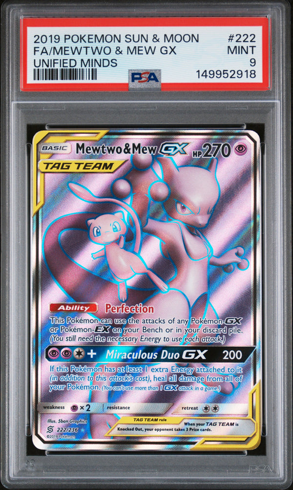 2019 POKEMON SUN & MOON UNIFIED MINDS #222 FA/MEWTWO & MEW GX UNIFIED MINDS